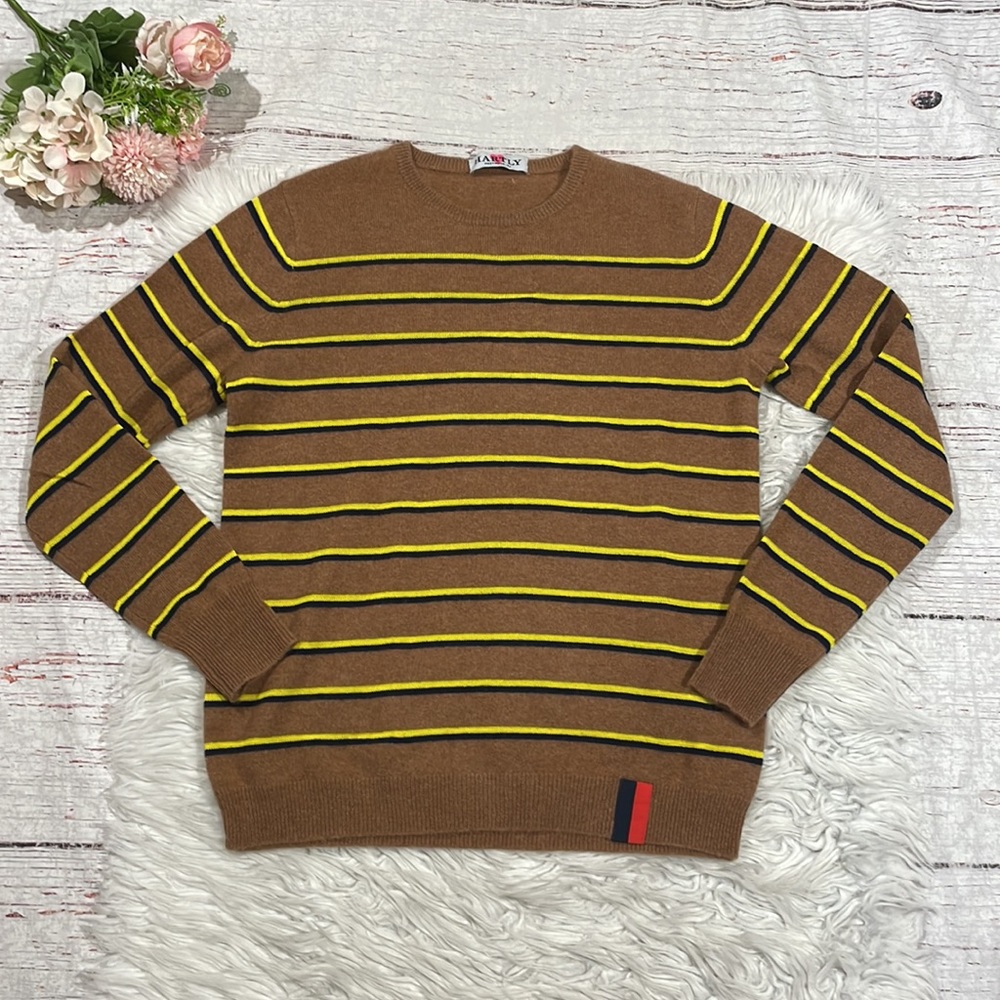 Kule Camel Cashmere Blend Samara Stripe Crewneck Sweater - Picture 2 of 10